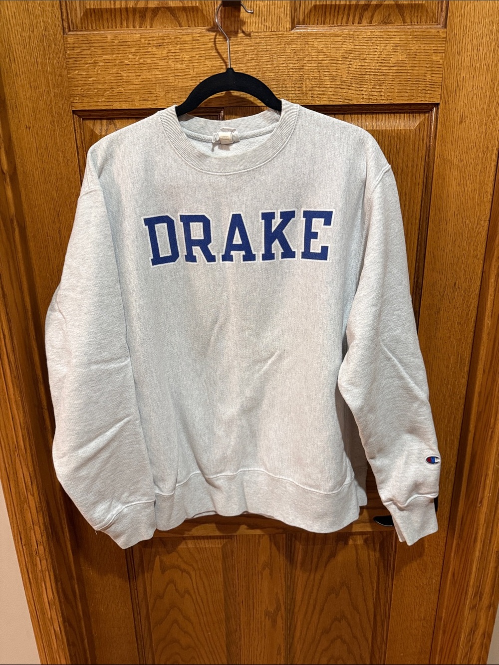Champion Gray Crewneck with Blue DRAKE Lettering